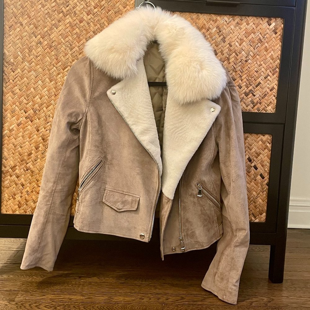 Bespoke Taupe Suede Jacket with Fur Collar